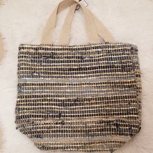 Trendy Distressed Denim & Gold Foil Tote Bag